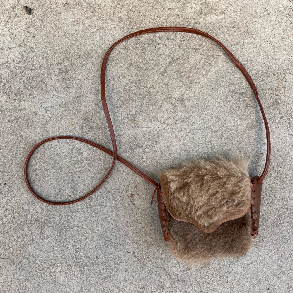 Handmade Brown Leather and Kangaroo Fur Crossbody